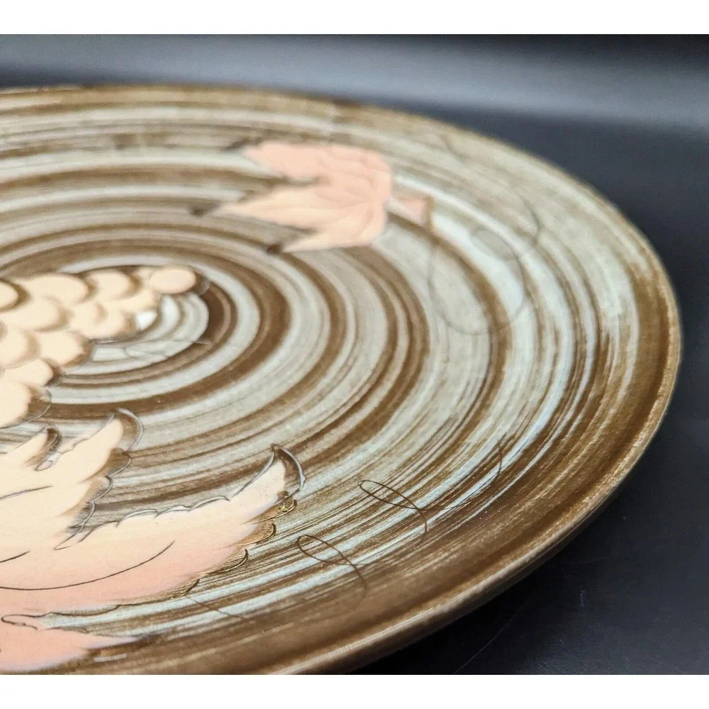 MCM 1950s Santa Anita Ware Vreni Pink Grapes and Leaves Brown Chop Plate 12.25